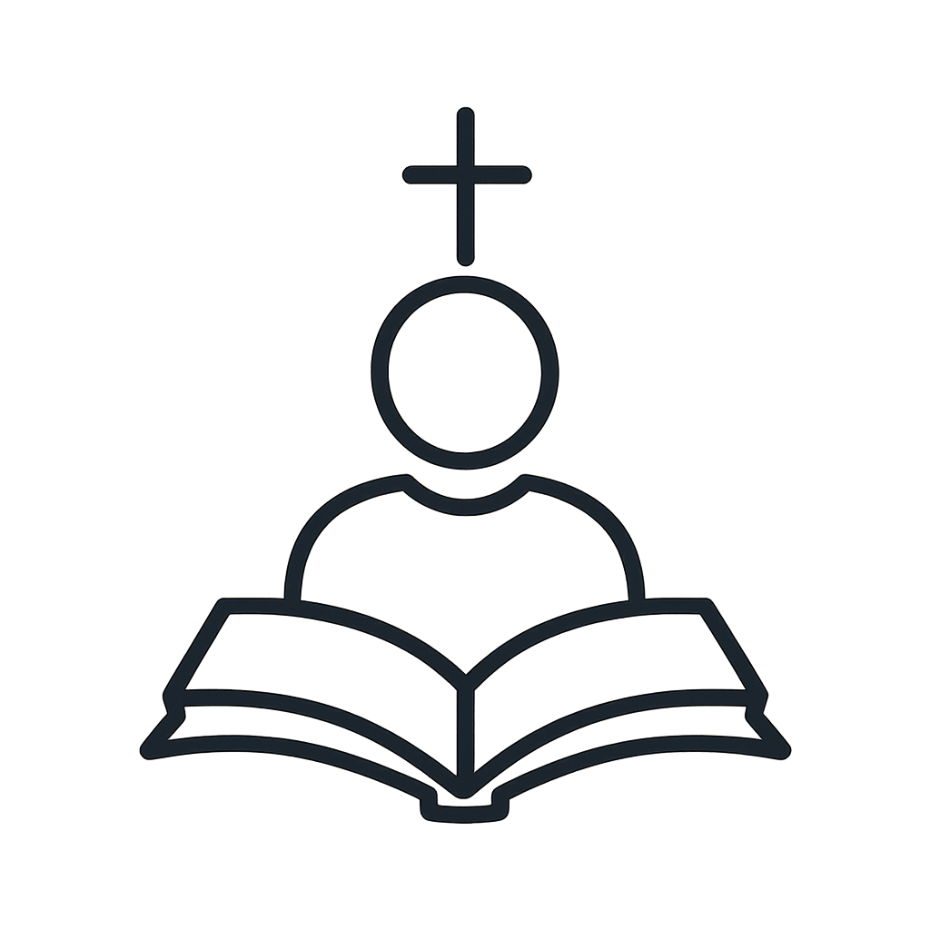 A simple icon of a Christian figure, as indicated by the crucifix above their head.